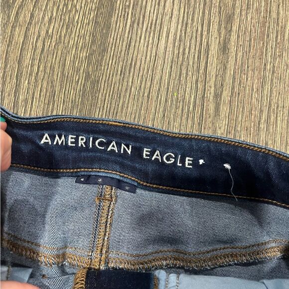 American Eagle Hi-Rise Mini Skirt Whisker Raw Hem Denim Stretch Blue Size 4 - Picture 5 of 8